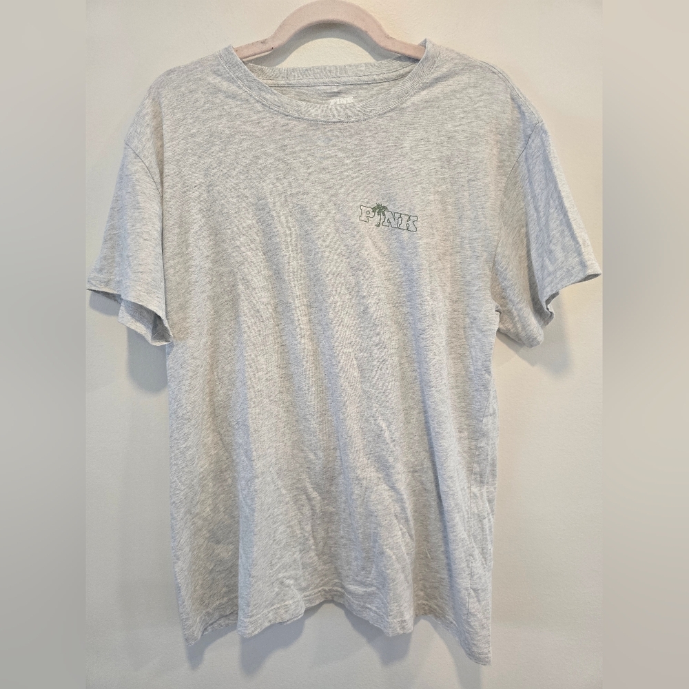 Gray PINK Victoria's Secret With Palm Tree Logo Womens T-Shirt Size Small NWT